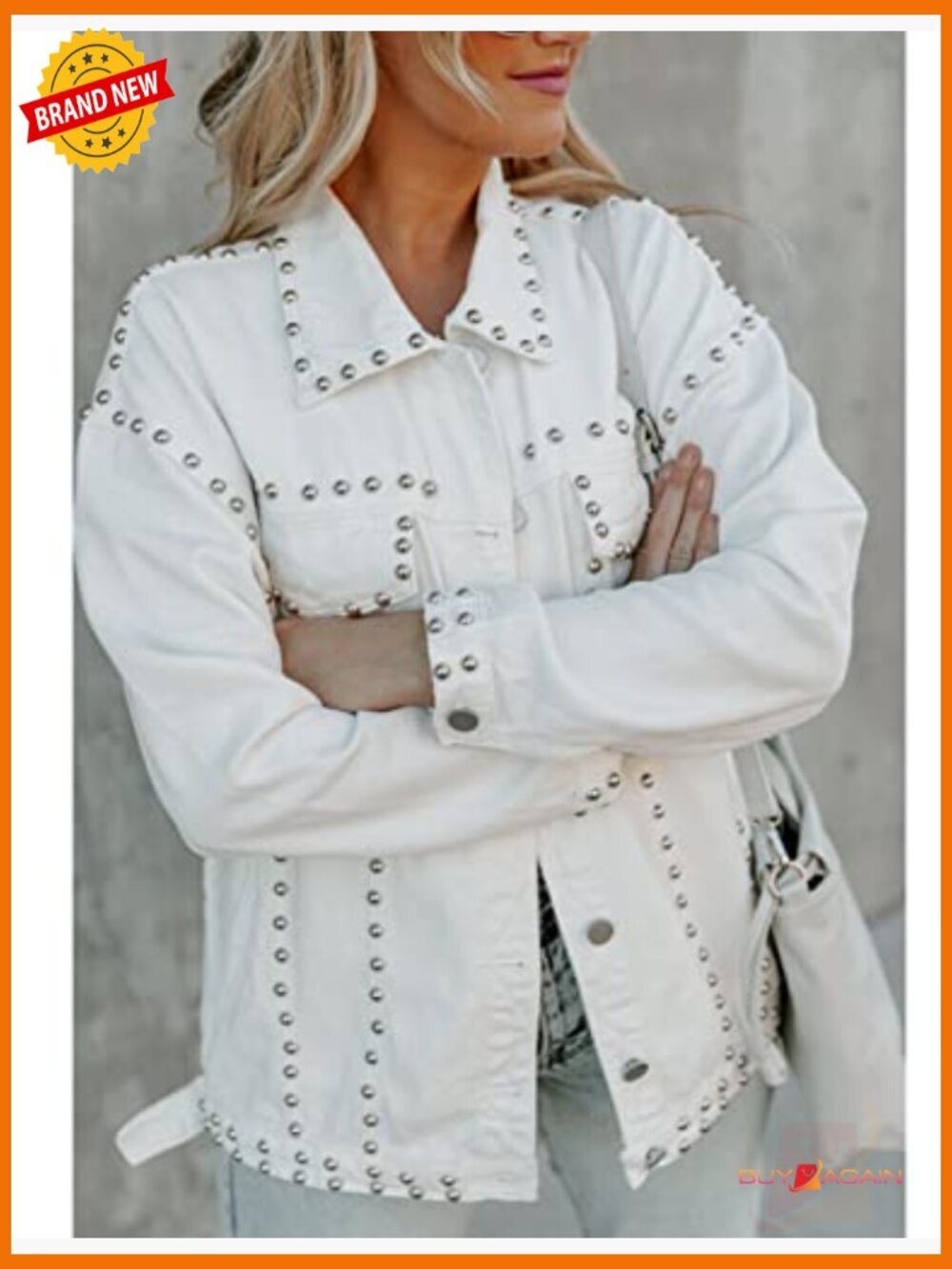 Crop Fringe Denim Jacket Distressed Western Studded Trucker Jacket - Picture 5 of 7